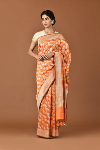 Banarasi Katan Silk Garland Fern Design Saree