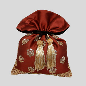Dupion Silk Traditional Buti Embroidery Potli