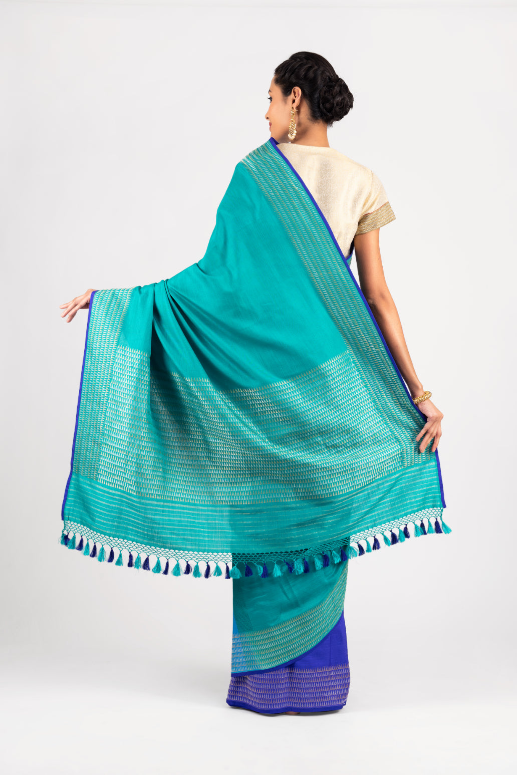 Banarasi Cotton Silk 3 colour Patli Pallu Saree