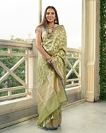 Load image into Gallery viewer, Banarasi Katan Silk Garland Fern Design Saree
