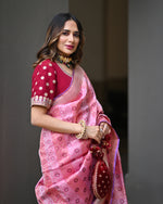 Load image into Gallery viewer, Dupion Silk Gota Patti Round Buti With Flower Broder Maroon Blouse
