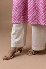 Load image into Gallery viewer, Banarasi Kota Tunic Pink Diagonal Stripe Print With Printed Banarasi Kota Dupatta And Embroidered Palazzo
