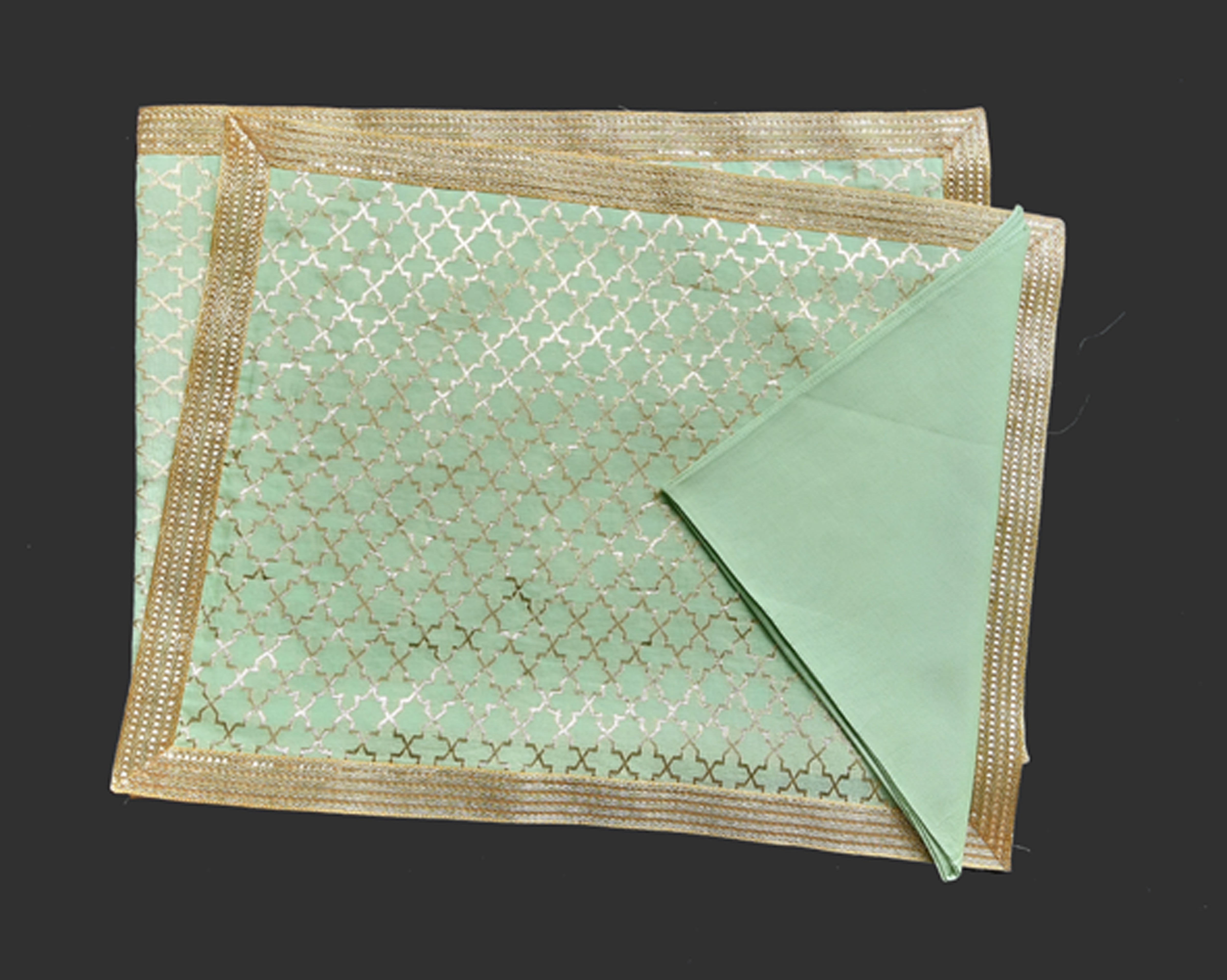 Pistachio Chanderi Woven Table Mat With Lace