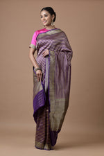 Load image into Gallery viewer, Banarasi Katan Silk Herringbone Stripes Saree

