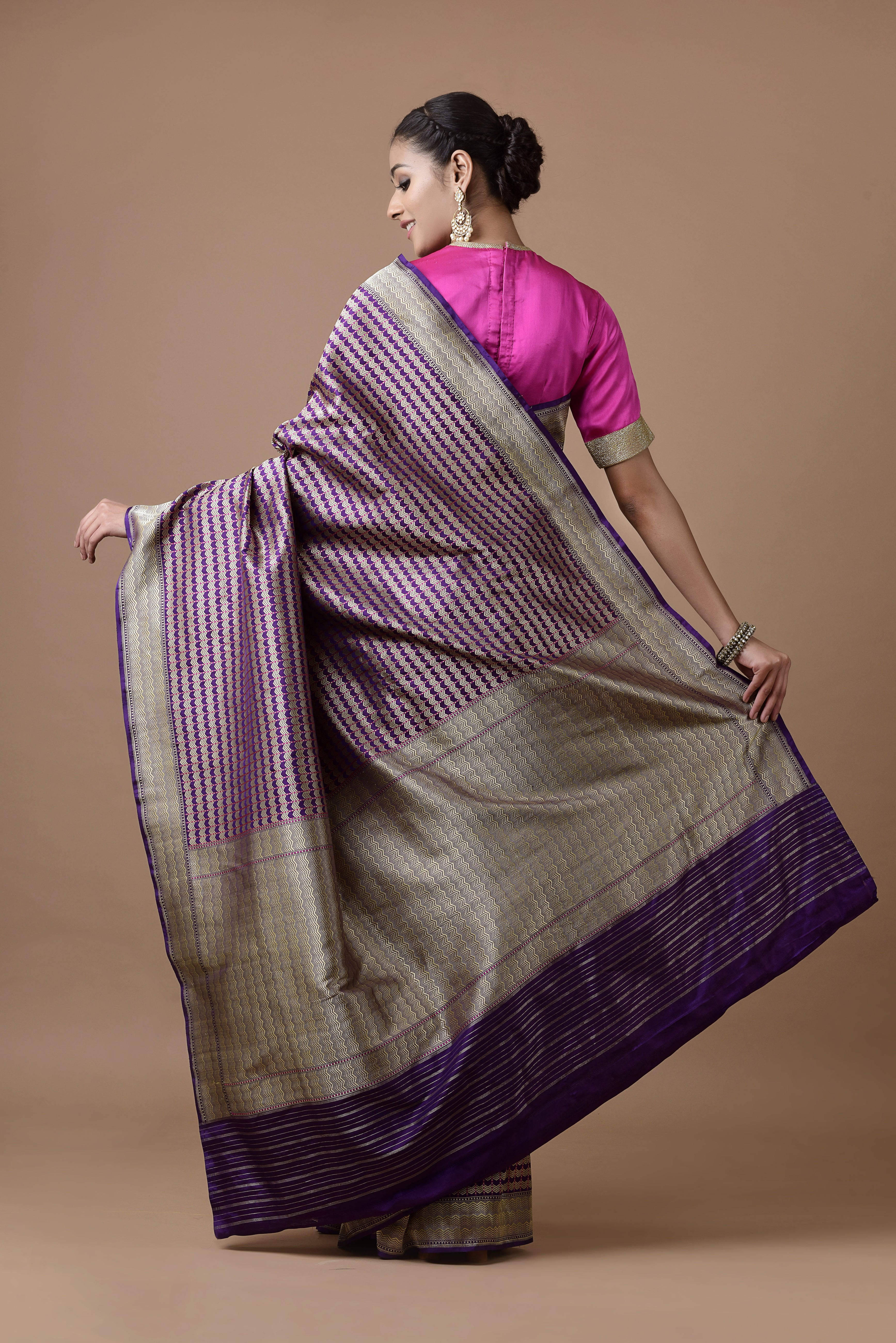 Banarasi Katan Silk Herringbone Stripes Saree