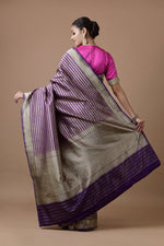 Load image into Gallery viewer, Banarasi Katan Silk Herringbone Stripes Saree
