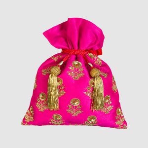Dupion Silk Dhaliya Flower Small Buti Magenta Potli