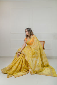 Kota Tissue Silver Lily Flower Broder with Buti Saree