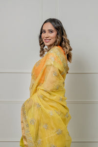 Kota Tissue Silver Lily Flower Broder with Buti Saree