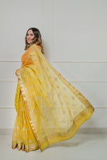 Load image into Gallery viewer, Kota Tissue Silver Lily Flower Broder with Buti Saree

