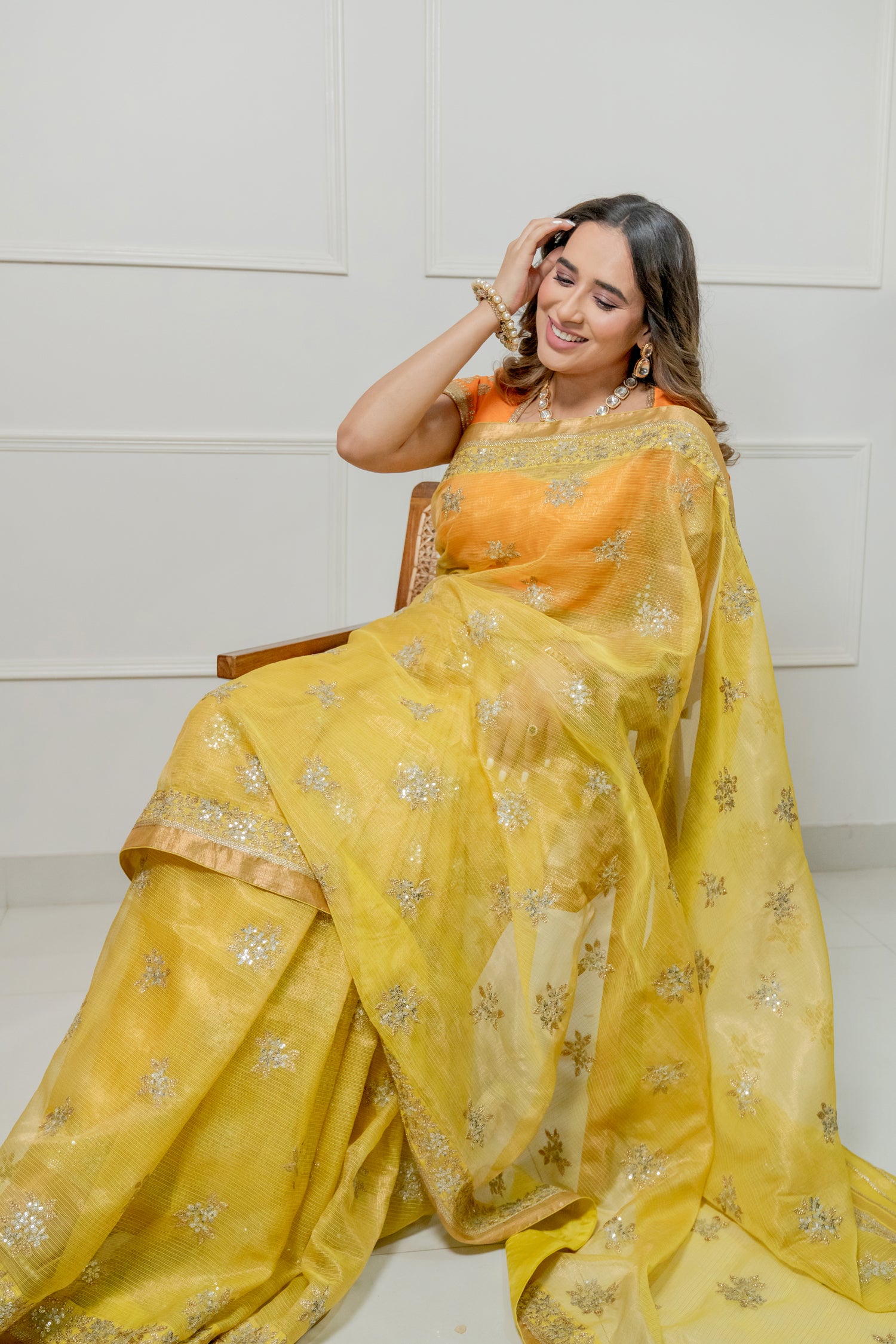 Kota Tissue Silver Lily Flower Broder with Buti Saree