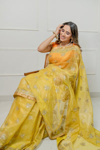 Kota Tissue Silver Lily Flower Broder with Buti Saree