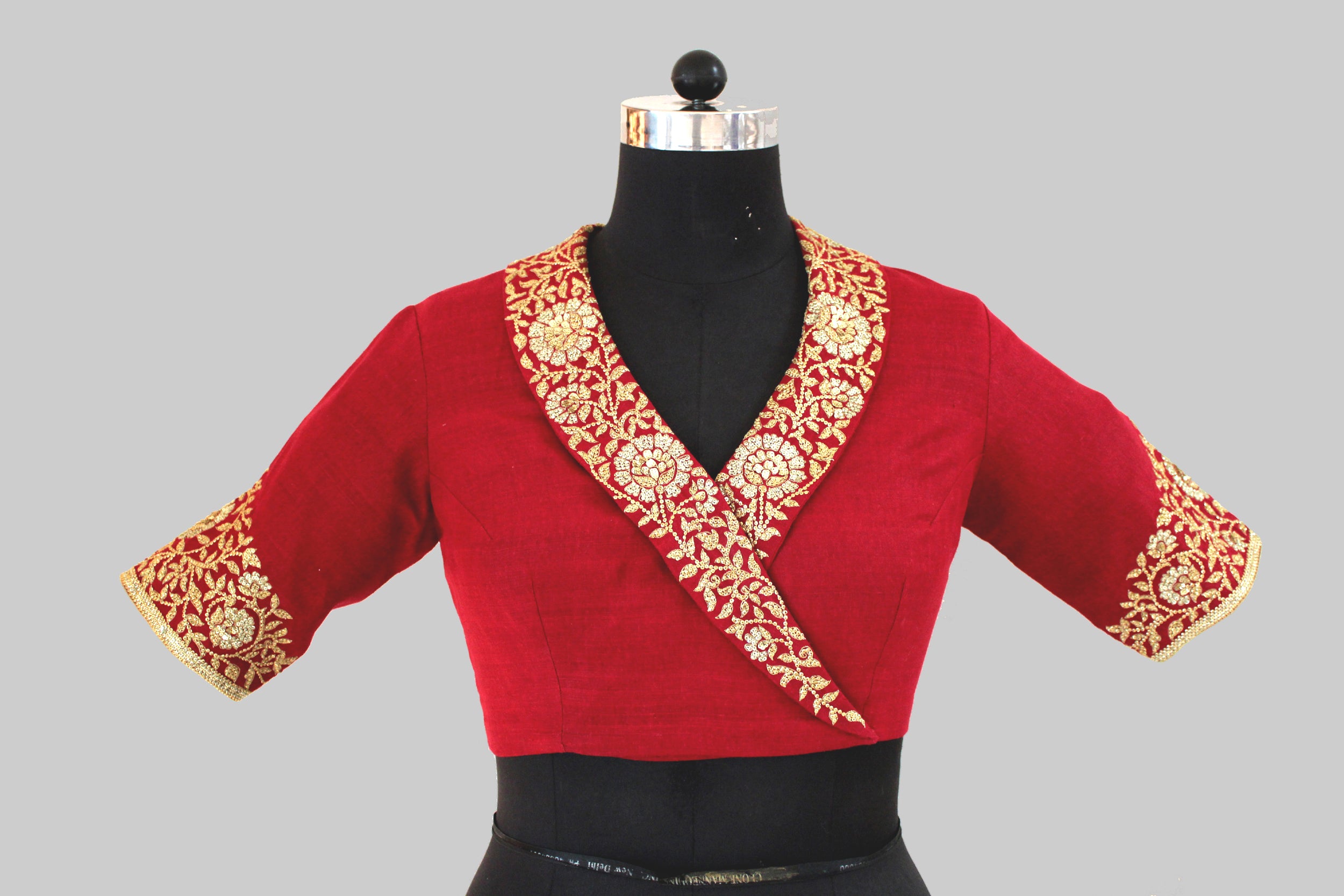 Matka Shawal Collar with Big Mughal Jaal Broder Wine Blouse