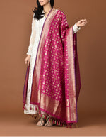 Load image into Gallery viewer, BanarasiSilk Dupatta Silk Flower Round Small &amp; Big Buti Magenta Dupatta
