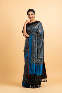Benaras Satin Bird On Tree Saree