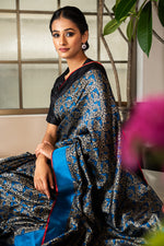 Load image into Gallery viewer, Benaras Satin Bird On Tree Saree
