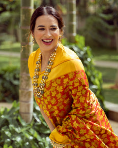 Benares Satin Chinar Leaf Saree Red