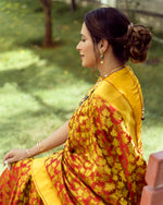 Load image into Gallery viewer, Benares Satin Chinar Leaf Saree Red
