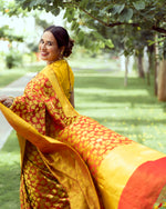Load image into Gallery viewer, Benares Satin Chinar Leaf Saree Red
