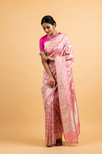 Load image into Gallery viewer, Banarasi Silk Forest Palm Leaf Motif Pink Saree
