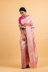 Banarasi Silk Forest Palm Leaf Motif Pink Saree