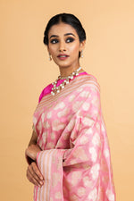 Load image into Gallery viewer, Banarasi Silk Forest Palm Leaf Motif Pink Saree

