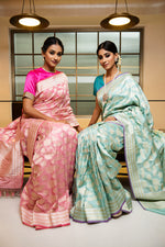 Load image into Gallery viewer, Banarasi Silk Forest Palm Leaf Motif Pink Saree
