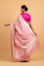 Load image into Gallery viewer, Banarasi Silk Forest Palm Leaf Motif Pink Saree
