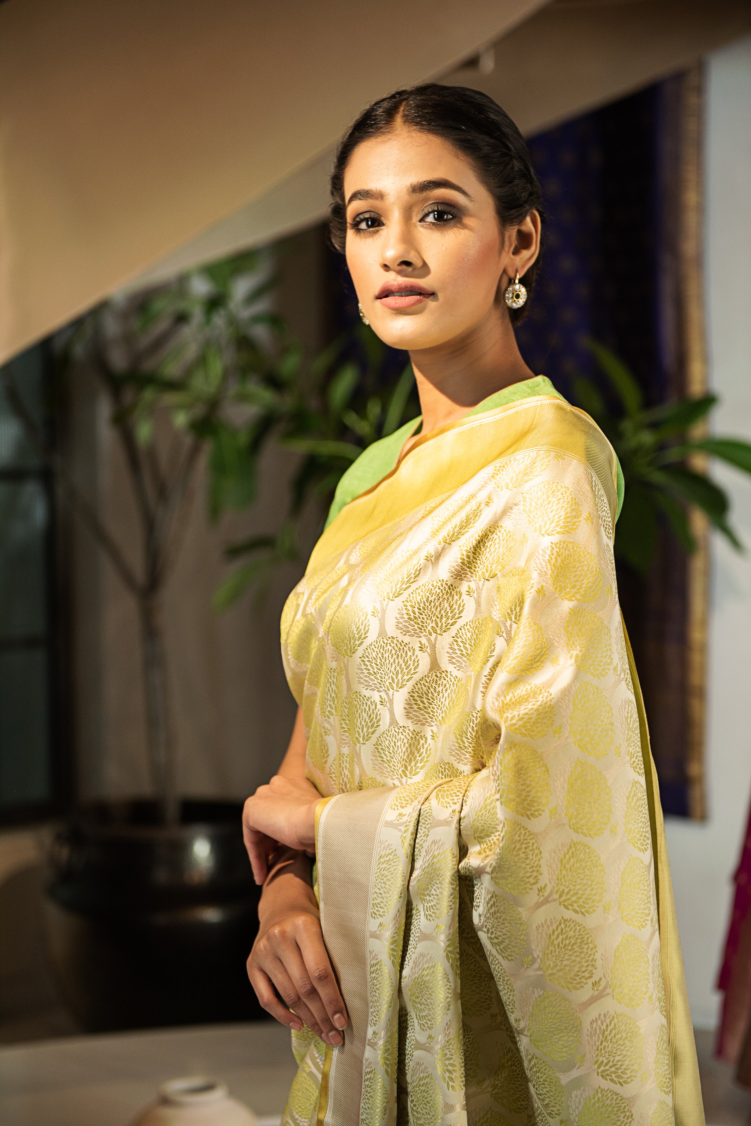 Benaras Satin Tree Buta Saree