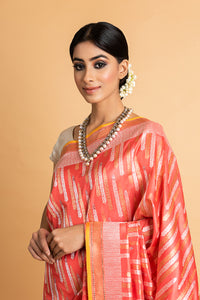 Benaras Katan Silk Silver and Gold Chhadi Fern Saree