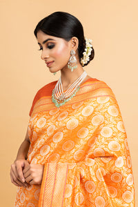 Benaras Silk Marigold Jaal Saree