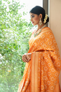 Benaras Silk Marigold Jaal Saree