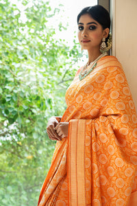 Benaras Silk Marigold Jaal Saree