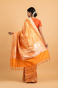 Benaras Silk Marigold Jaal Saree