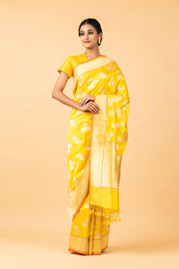 Banarasi Katan Silk Chinar Leaf Yellow Saree