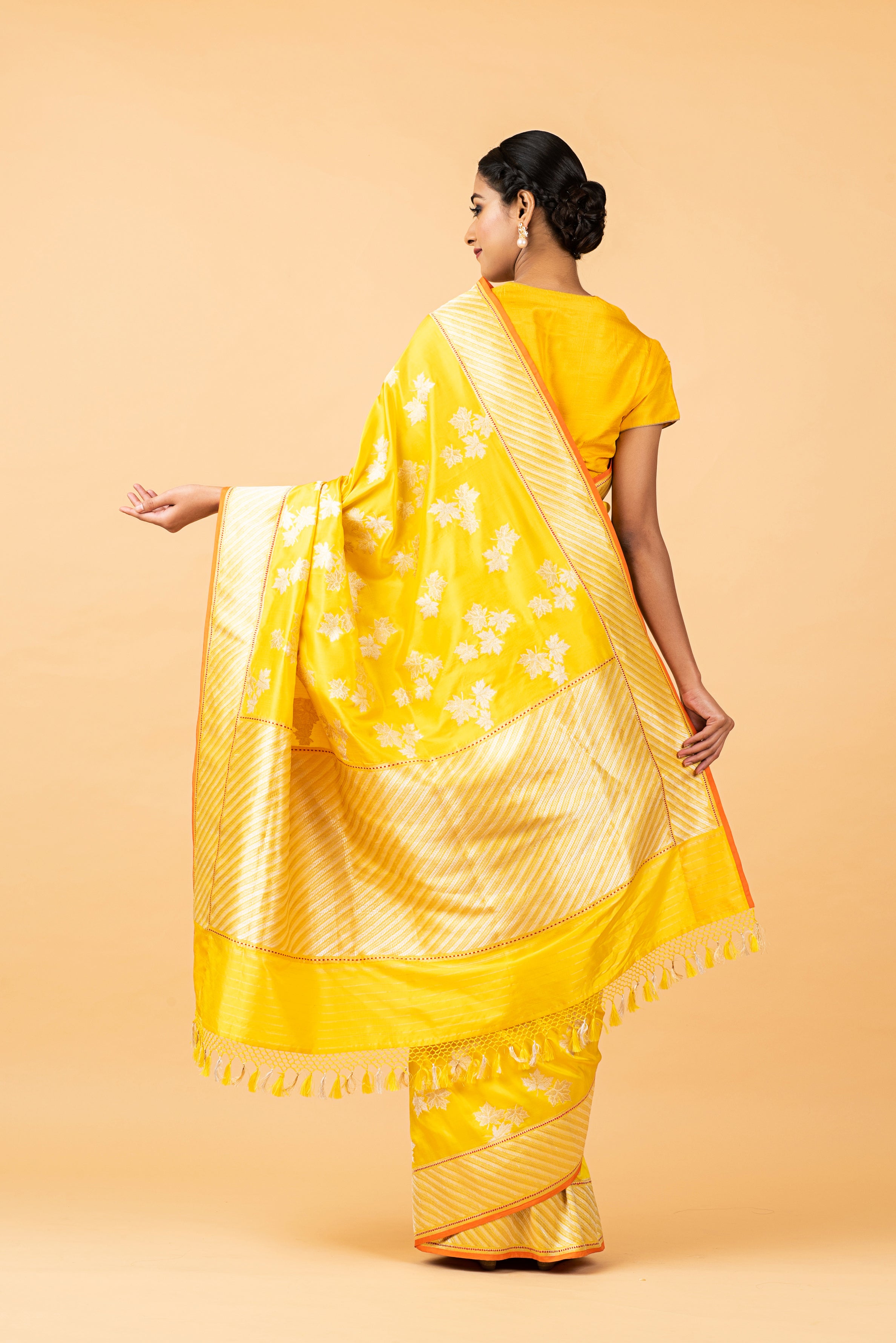 Banarasi Katan Silk Chinar Leaf Yellow Saree
