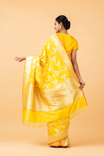 Load image into Gallery viewer, Banarasi Katan Silk Chinar Leaf Yellow Saree
