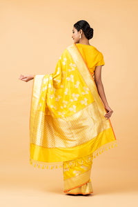 Banarasi Katan Silk Chinar Leaf Yellow Saree