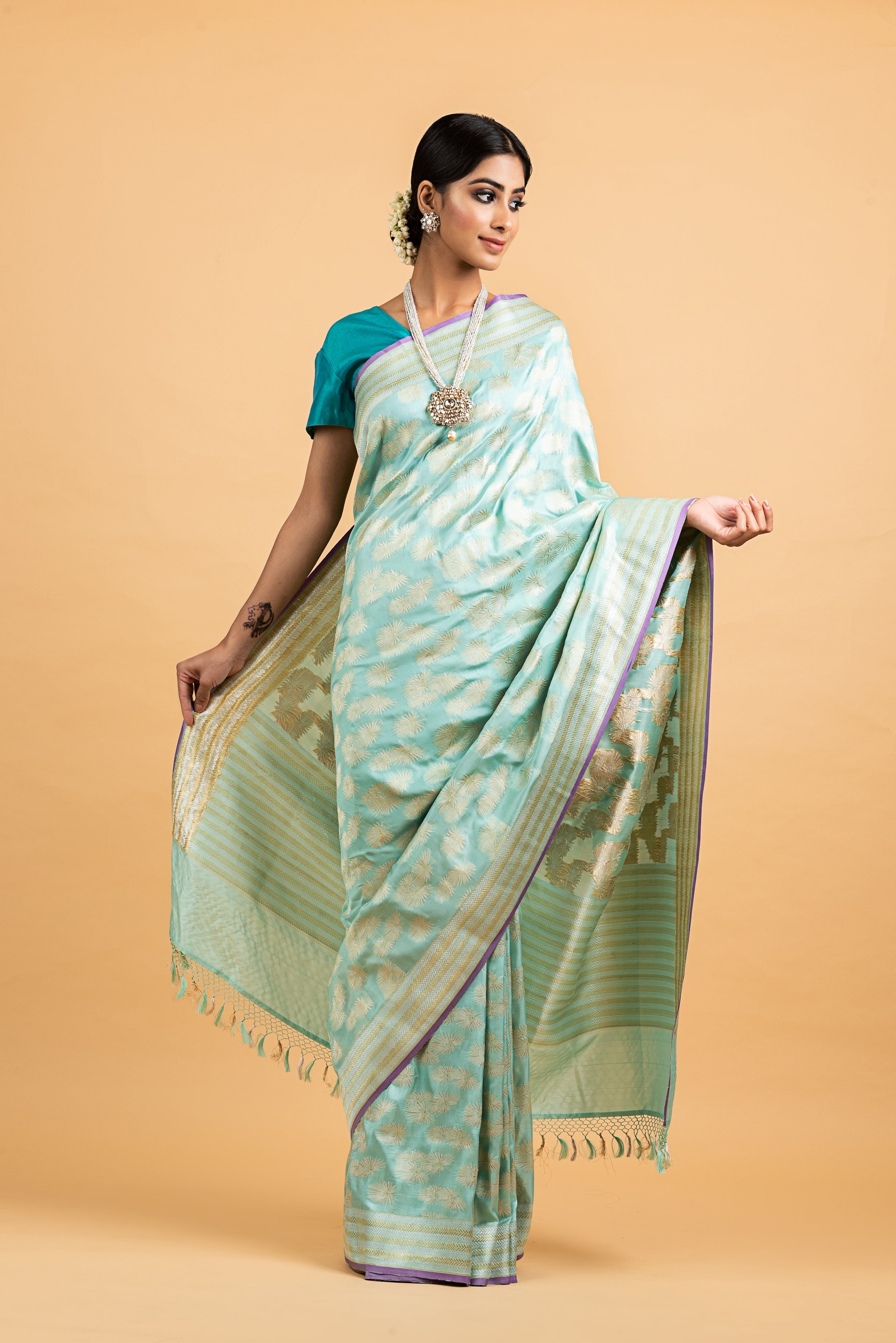 Banarasi Silk Forest Palm Leaf Motif Saree