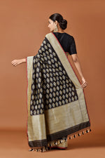 Load image into Gallery viewer, Banarasi Silk Jhumka Buti Black Saree

