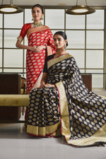Load image into Gallery viewer, Banarasi Silk Jhumka Buti Black Saree
