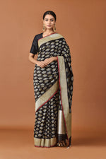 Load image into Gallery viewer, Banarasi Silk Jhumka Buti Black Saree
