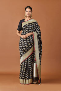 Banarasi Silk Jhumka Buti Black Saree