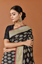 Load image into Gallery viewer, Banarasi Silk Jhumka Buti Black Saree
