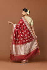 Load image into Gallery viewer, Banarasi Silk Lotus Buti Silver Gold Red Saree
