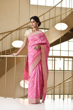 Load image into Gallery viewer, Banarasi Silk Phool Bahar Buta Pink Saree
