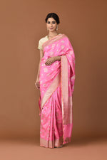 Load image into Gallery viewer, Banarasi Silk Phool Bahar Buta Pink Saree
