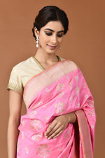 Load image into Gallery viewer, Banarasi Silk Phool Bahar Buta Pink Saree

