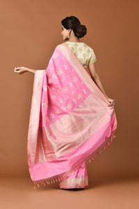 Banarasi Silk Phool Bahar Buta Pink Saree