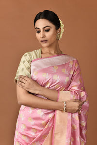 Banarasi Katan Silk Silver and Gold Chhadi Rose Saree